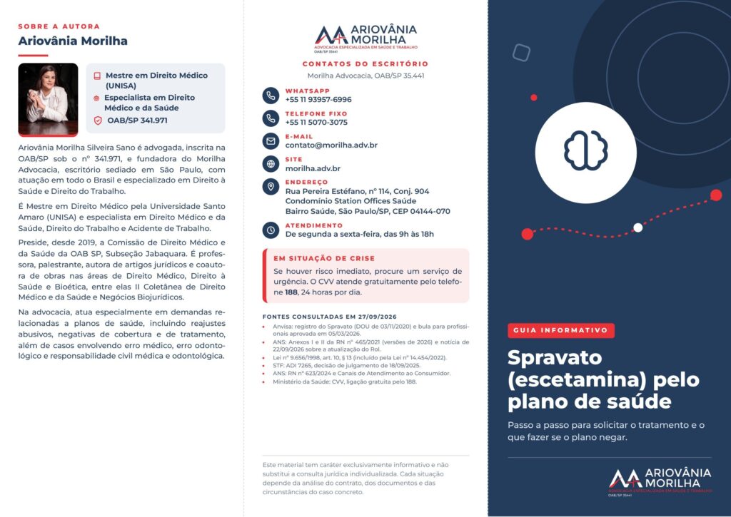 Spravato pelo plano de saúde: folder com as orientações do Morilha Advocacia